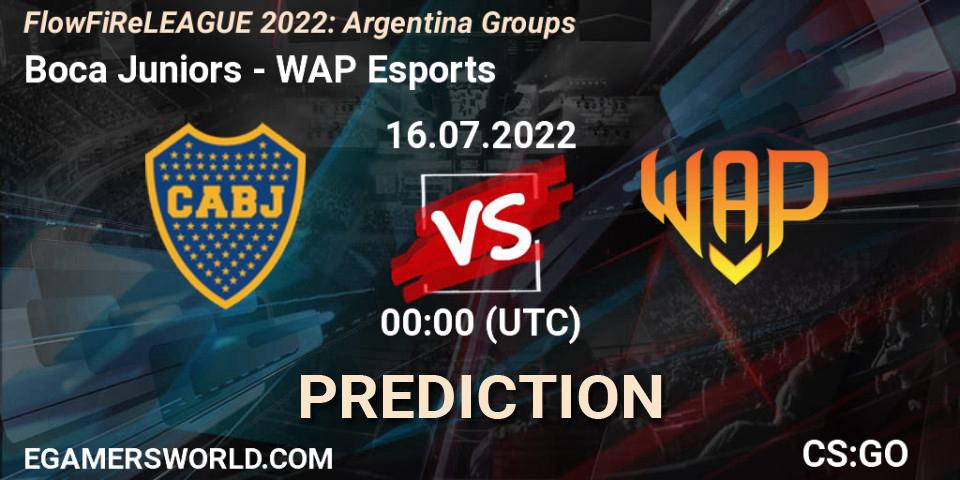 Pronósticos Boca Juniors - WAP Esports. 15.07.2022 at 23:00. FlowFiReLEAGUE 2022: Argentina Groups - Counter-Strike (CS2)