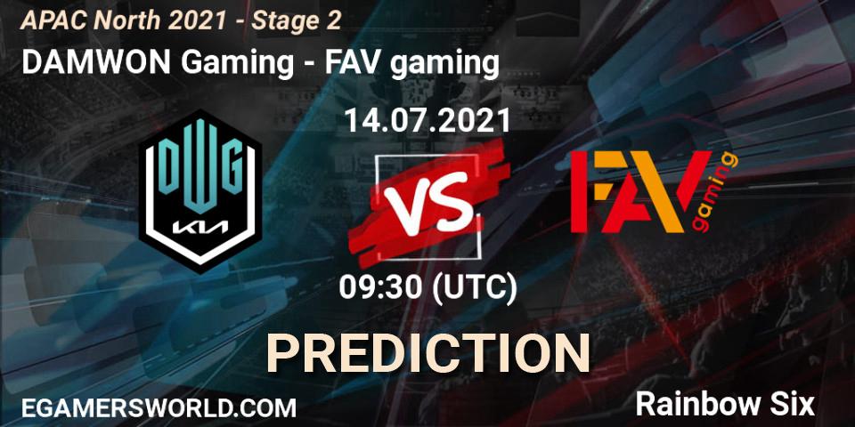Pronósticos DAMWON Gaming - FAV gaming. 14.07.2021 at 09:30. APAC North 2021 - Stage 2 - Rainbow Six