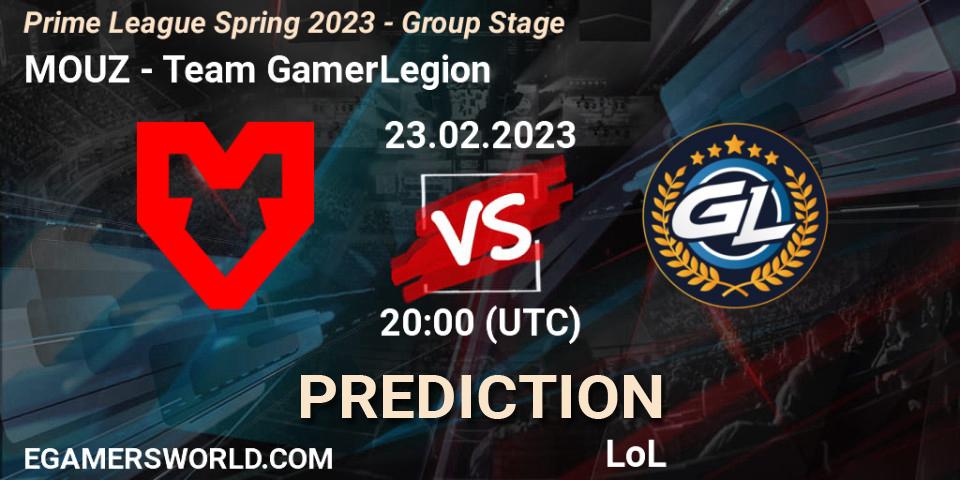 Pronósticos MOUZ - Team GamerLegion. 23.02.2023 at 17:00. Prime League Spring 2023 - Group Stage - LoL