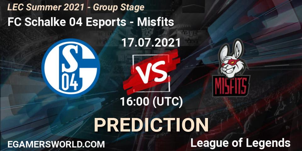 Pronósticos FC Schalke 04 Esports - Misfits. 26.06.2021 at 16:00. LEC Summer 2021 - Group Stage - LoL