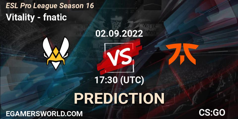 Pronósticos Vitality - fnatic. 02.09.22. ESL Pro League Season 16 - CS2 (CS:GO)