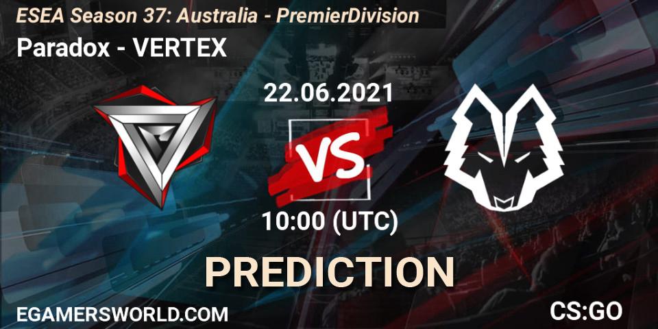 Pronósticos Paradox - VERTEX. 22.06.21. ESEA Season 37: Australia - Premier Division - CS2 (CS:GO)