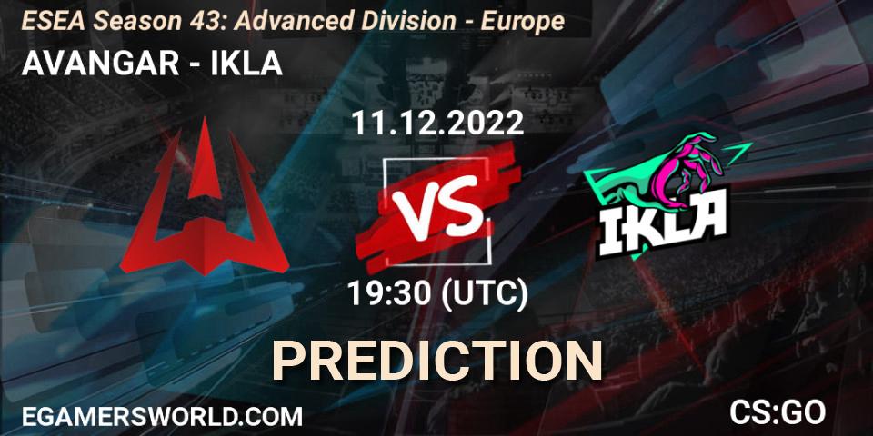 Pronósticos AVANGAR - IKLA. 11.12.2022 at 20:00. ESEA Season 43: Advanced Division - Europe - Counter-Strike (CS2)