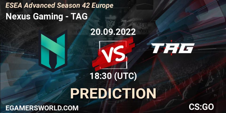 Pronósticos Nexus Gaming - TAG. 20.09.2022 at 18:30. ESEA Season 42: Advanced Division - Europe - Counter-Strike (CS2)