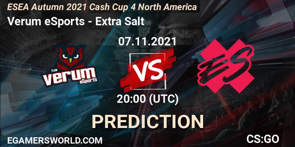 Pronósticos Verum eSports - Extra Salt. 07.11.21. ESEA Cash Cup: North America - Autumn 2021 #4 - CS2 (CS:GO)