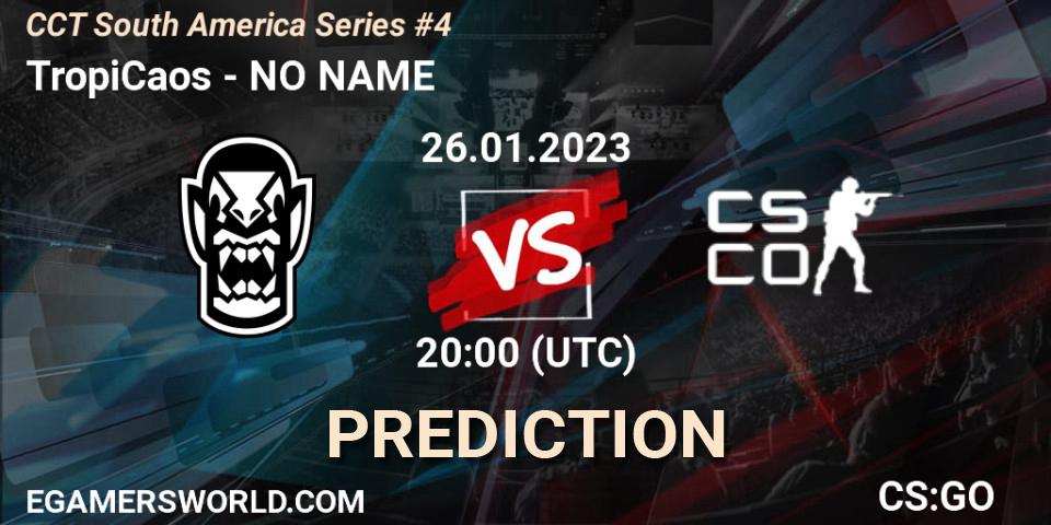 Pronósticos TropiCaos - NO NAME. 26.01.2023 at 20:00. CCT South America Series #4 - Counter-Strike (CS2)