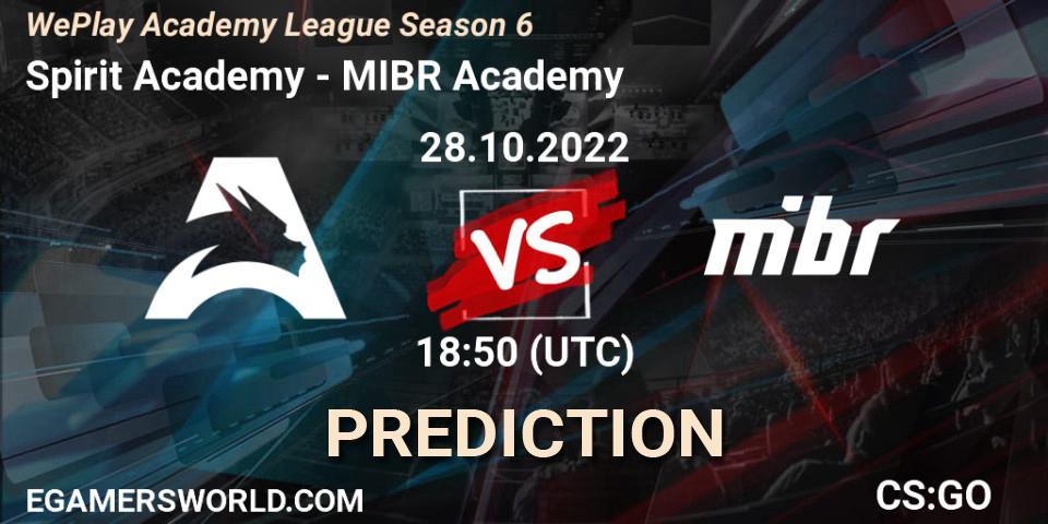 Pronósticos Spirit Academy - MIBR Academy. 28.10.2022 at 18:55. WePlay Academy League Season 6 - Counter-Strike (CS2)