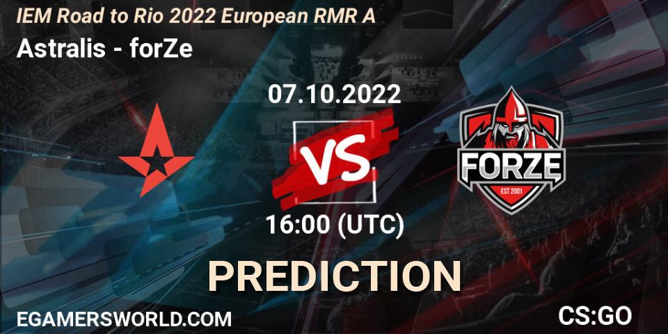 Pronósticos Astralis - forZe. 07.10.2022 at 17:00. IEM Road to Rio 2022 European RMR A - Counter-Strike (CS2)