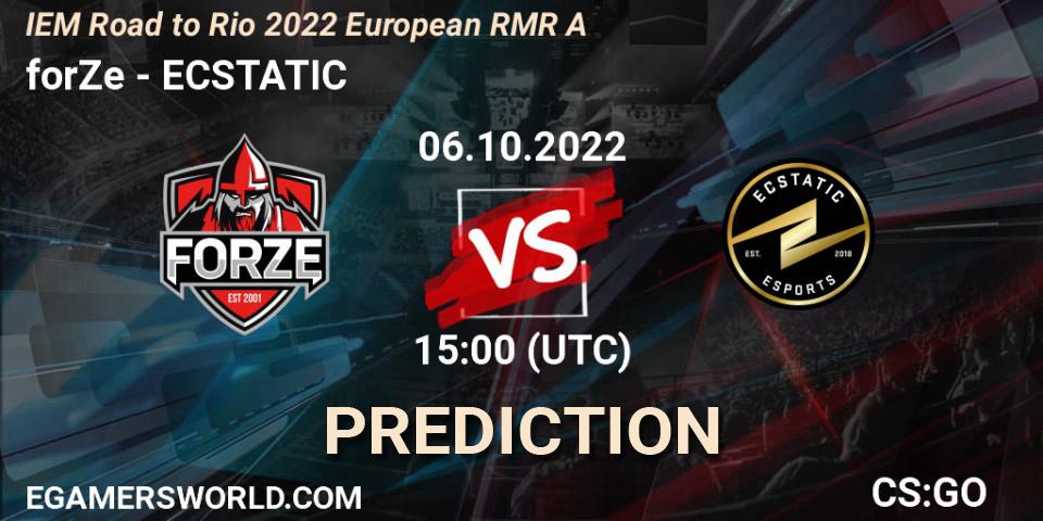 Pronósticos forZe - ECSTATIC. 06.10.2022 at 15:30. IEM Road to Rio 2022 European RMR A - Counter-Strike (CS2)