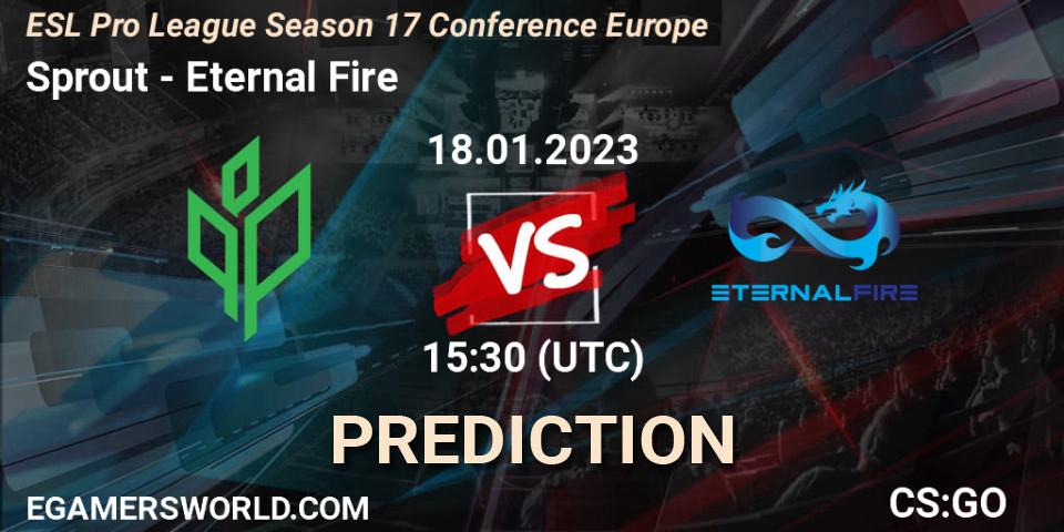 Pronósticos Sprout - Eternal Fire. 18.01.2023 at 15:30. ESL Pro League Season 17 Conference Europe - Counter-Strike (CS2)