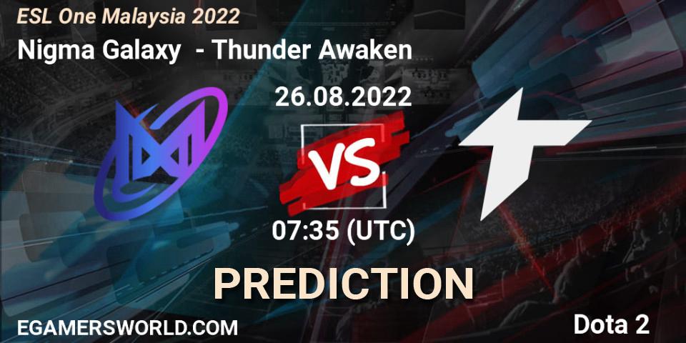 Pronósticos Nigma Galaxy - Thunder Awaken. 26.08.2022 at 07:40. ESL One Malaysia 2022 - Dota 2