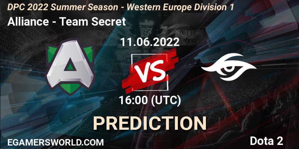 Pronósticos Alliance - Team Secret. 11.06.22. DPC WEU 2021/2022 Tour 3: Division I - Dota 2