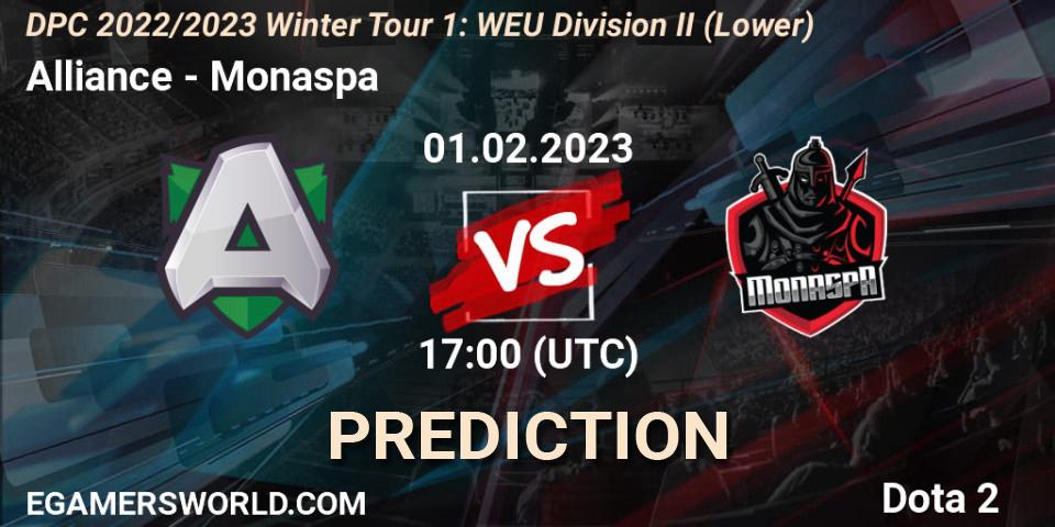 Pronósticos Alliance - Monaspa. 01.02.23. DPC 2022/2023 Winter Tour 1: WEU Division II (Lower) - Dota 2