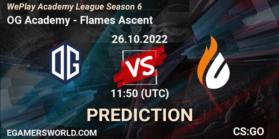 Pronósticos OG Academy - Flames Ascent. 26.10.2022 at 11:50. WePlay Academy League Season 6 - Counter-Strike (CS2)