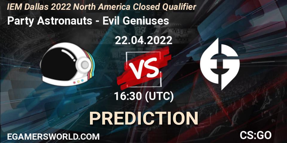 Pronósticos Party Astronauts - Evil Geniuses. 22.04.22. IEM Dallas 2022 North America Closed Qualifier - CS2 (CS:GO)