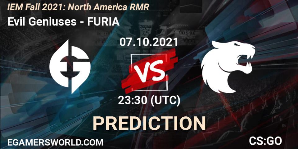 Pronósticos Evil Geniuses - FURIA. 07.10.2021 at 23:30. IEM Fall 2021: North America RMR - Counter-Strike (CS2)