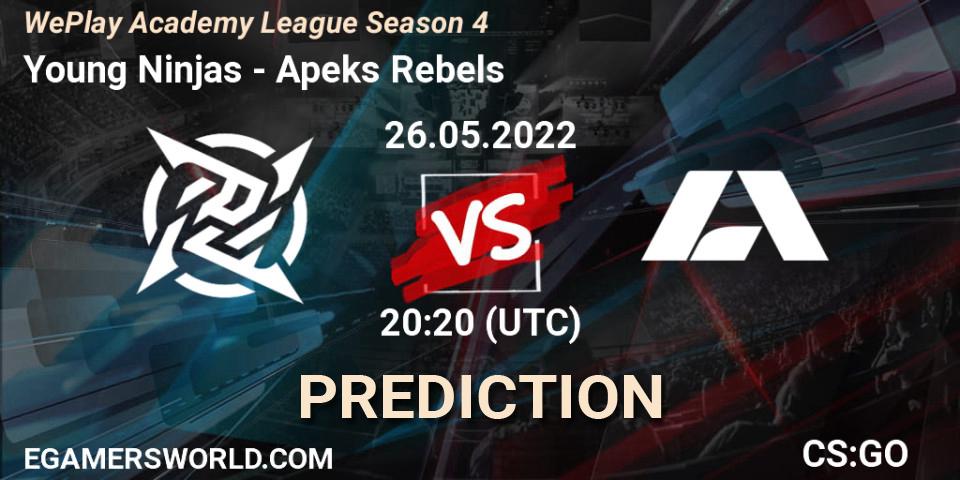 Pronósticos Young Ninjas - Apeks Rebels. 26.05.2022 at 20:20. WePlay Academy League Season 4 - Counter-Strike (CS2)