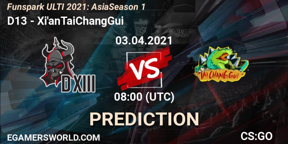 Pronósticos D13 - Xi'anTaiChangGui. 03.04.2021 at 09:30. Funspark ULTI 2021: Asia Season 1 - Counter-Strike (CS2)