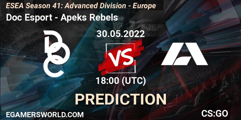 Pronósticos Doc Esport - Apeks Rebels. 30.05.2022 at 18:00. ESEA Season 41: Advanced Division - Europe - Counter-Strike (CS2)