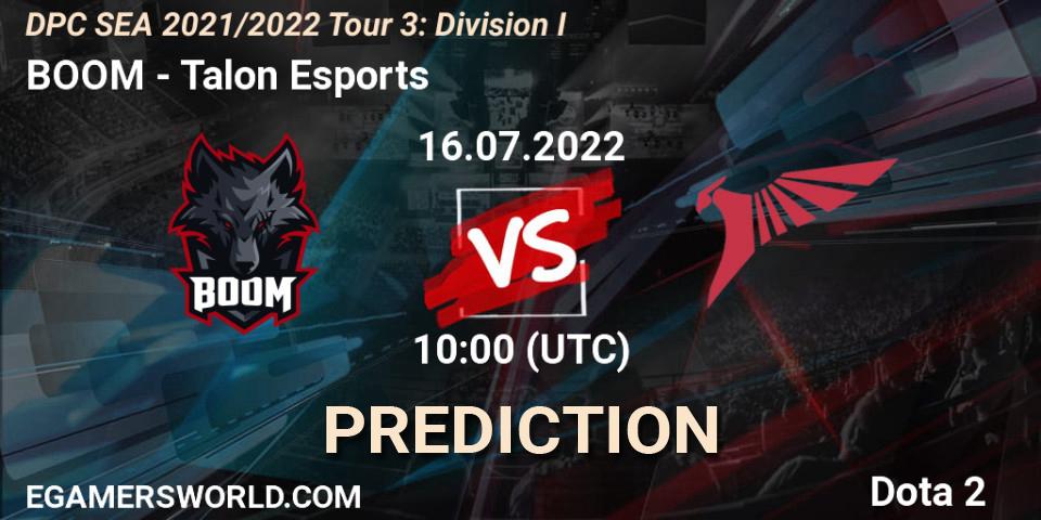 Pronósticos BOOM - Talon Esports. 16.07.2022 at 10:06. DPC SEA 2021/2022 Tour 3: Division I - Dota 2