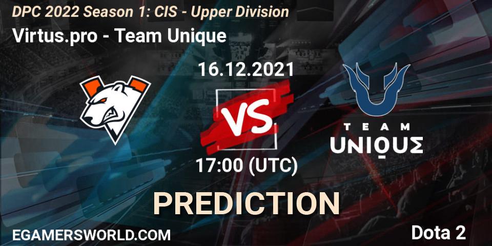 Pronósticos Virtus.pro - Team Unique. 16.12.2021 at 17:24. DPC 2022 Season 1: CIS - Upper Division - Dota 2