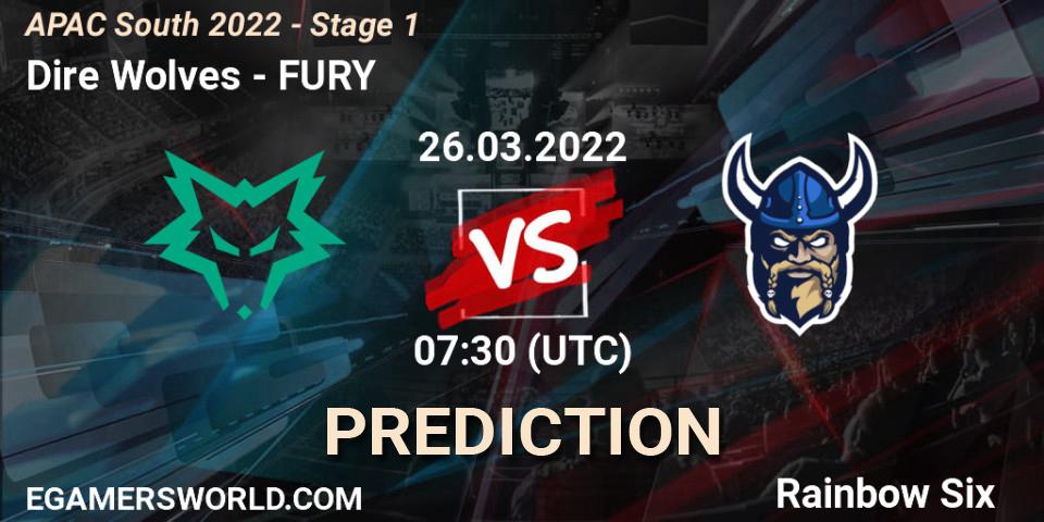 Pronósticos Dire Wolves - FURY. 26.03.2022 at 07:30. APAC South 2022 - Stage 1 - Rainbow Six