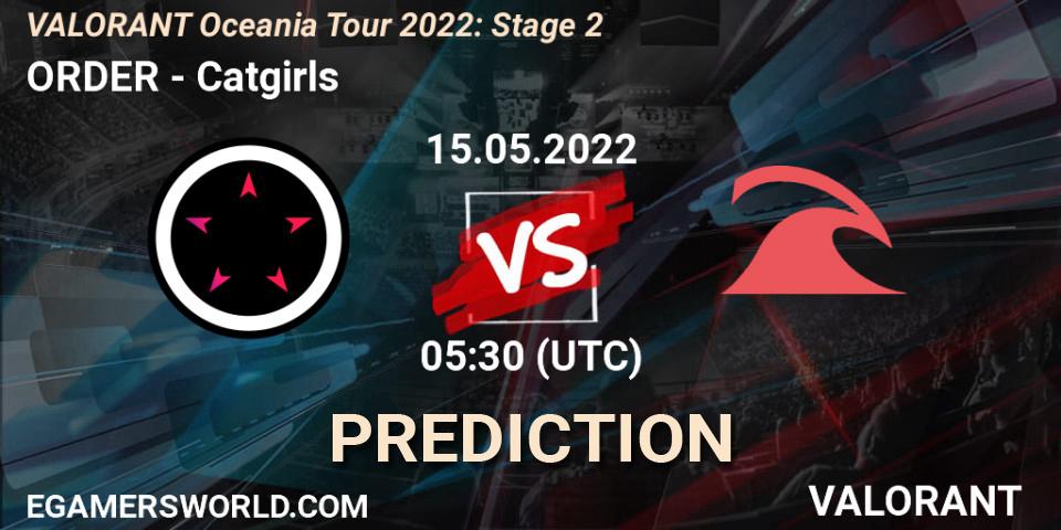Pronósticos ORDER - Catgirls. 15.05.2022 at 05:30. VALORANT Oceania Tour 2022: Stage 2 - VALORANT