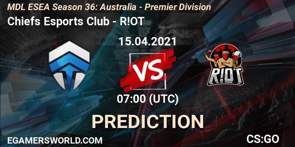 Pronósticos Chiefs Esports Club - R!OT. 15.04.2021 at 07:00. MDL ESEA Season 36: Australia - Premier Division - Counter-Strike (CS2)