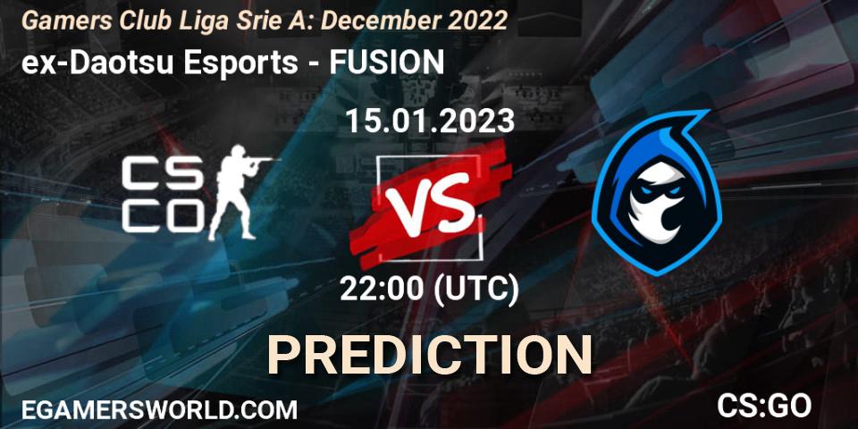 Pronósticos ex-Daotsu Esports - FUSION. 15.01.2023 at 22:00. Gamers Club Liga Série A: December 2022 - Counter-Strike (CS2)