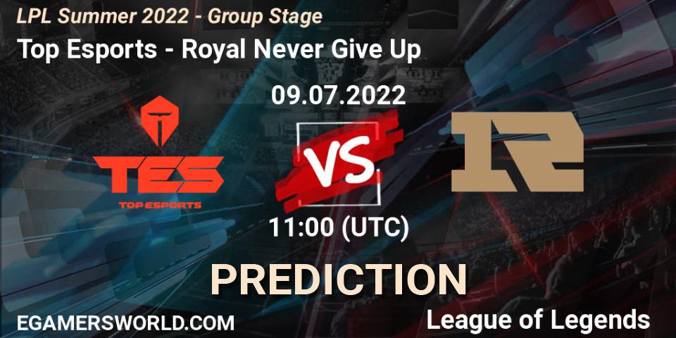 Pronósticos Top Esports - Royal Never Give Up. 09.07.22. LPL Summer 2022 - Group Stage - LoL