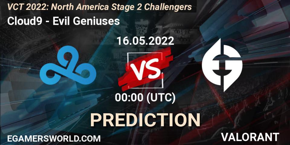 Pronósticos Cloud9 - Evil Geniuses. 15.05.2022 at 23:00. VCT 2022: North America Stage 2 Challengers - VALORANT