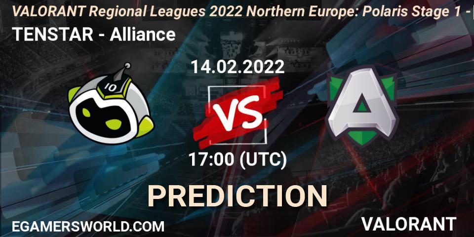 Pronósticos TENSTAR - Alliance. 14.02.2022 at 17:00. VALORANT Regional Leagues 2022 Northern Europe: Polaris Stage 1 - Regular Season - VALORANT