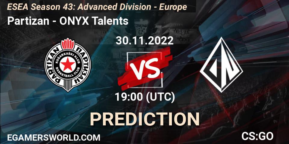 Pronósticos Partizan - ONYX Talents. 30.11.22. ESEA Season 43: Advanced Division - Europe - CS2 (CS:GO)