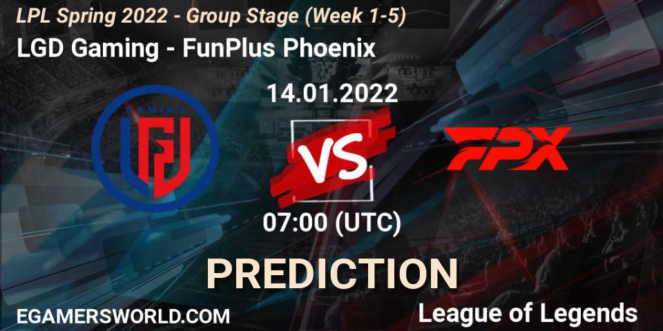Pronósticos LGD Gaming - FunPlus Phoenix. 14.01.22. LPL Spring 2022 - Group Stage (Week 1-5) - LoL