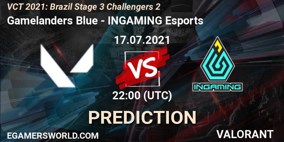 Pronósticos Gamelanders Blue - INGAMING Esports. 17.07.2021 at 22:30. VCT 2021: Brazil Stage 3 Challengers 2 - VALORANT
