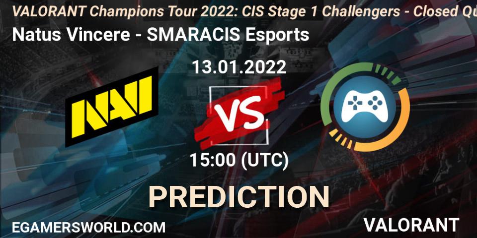 Pronósticos Natus Vincere - SMARACIS Esports. 13.01.2022 at 15:00. VCT 2022: CIS Stage 1 Challengers - Closed Qualifier 1 - VALORANT