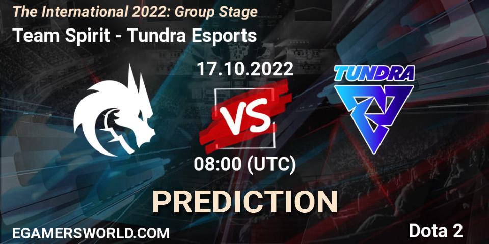 Pronósticos Team Spirit - Tundra Esports. 17.10.2022 at 10:05. The International 2022: Group Stage - Dota 2