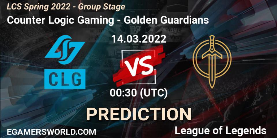 Pronósticos Counter Logic Gaming - Golden Guardians. 13.03.22. LCS Spring 2022 - Group Stage - LoL