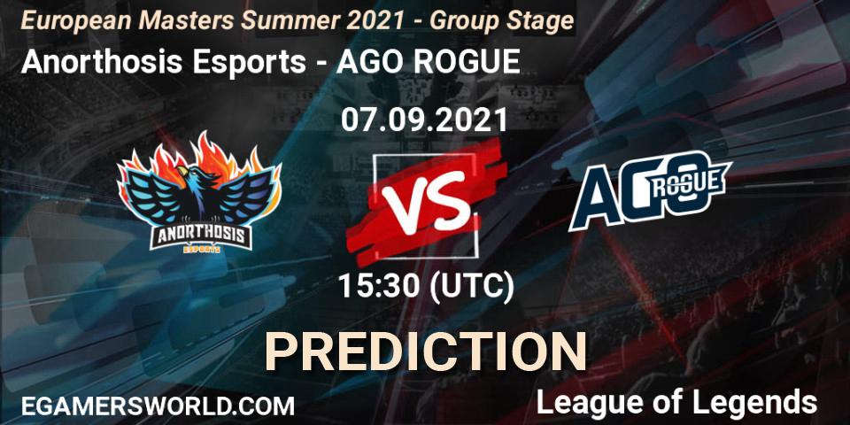Pronósticos Anorthosis Esports - AGO ROGUE. 07.09.2021 at 15:30. European Masters Summer 2021 - Group Stage - LoL