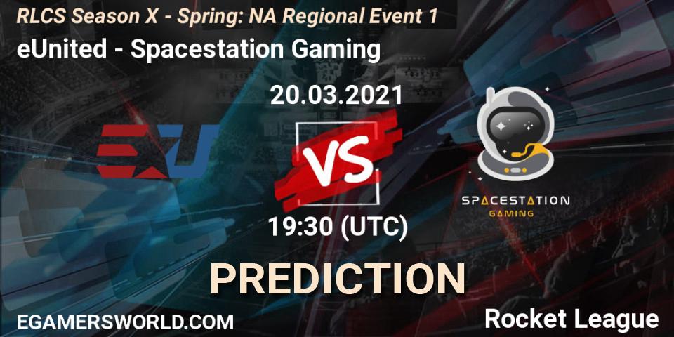 Pronósticos eUnited - Spacestation Gaming. 20.03.2021 at 18:55. RLCS Season X - Spring: NA Regional Event 1 - Rocket League