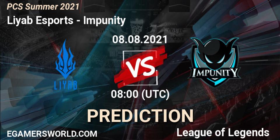 Pronósticos Liyab Esports - Impunity. 08.08.2021 at 08:00. PCS Summer 2021 - LoL