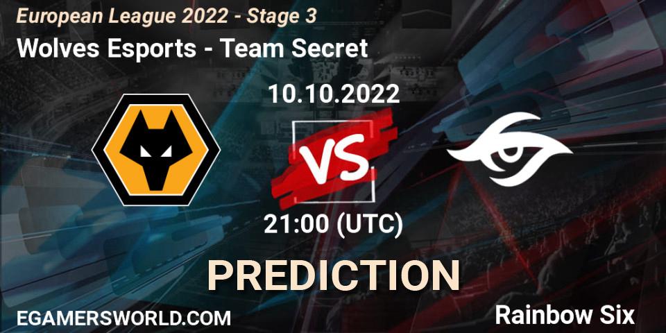 Pronósticos Wolves Esports - Team Secret. 10.10.2022 at 21:00. European League 2022 - Stage 3 - Rainbow Six
