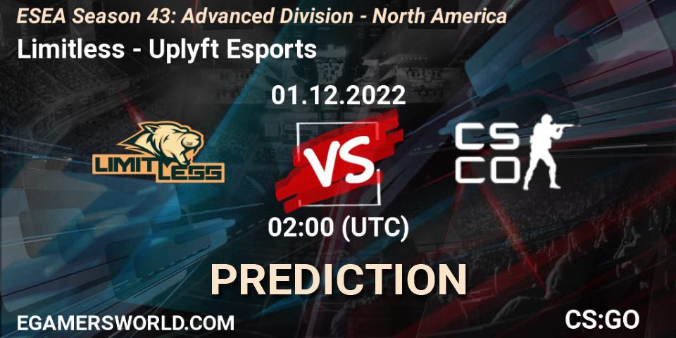 Pronósticos Limitless - Uplyft Esports. 01.12.2022 at 02:00. ESEA Season 43: Advanced Division - North America - Counter-Strike (CS2)