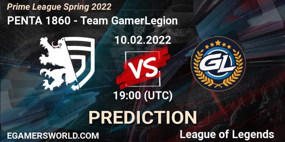 Pronósticos PENTA 1860 - Team GamerLegion. 10.02.2022 at 20:00. Prime League Spring 2022 - LoL