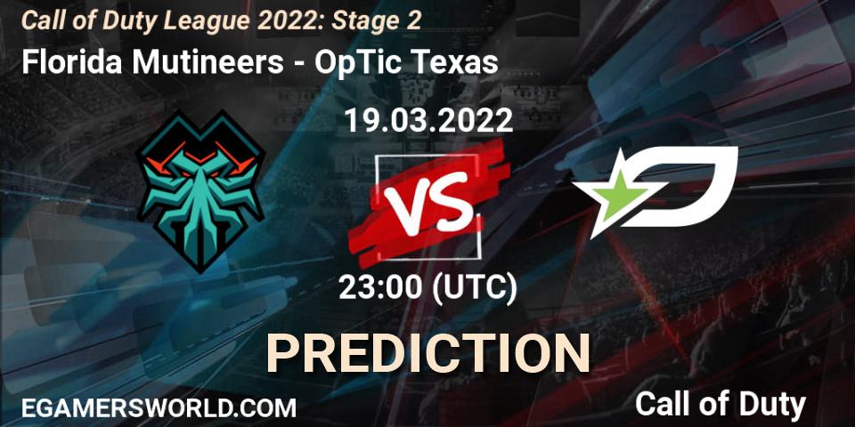 Pronósticos Florida Mutineers - OpTic Texas. 19.03.22. Call of Duty League 2022: Stage 2 - Call of Duty