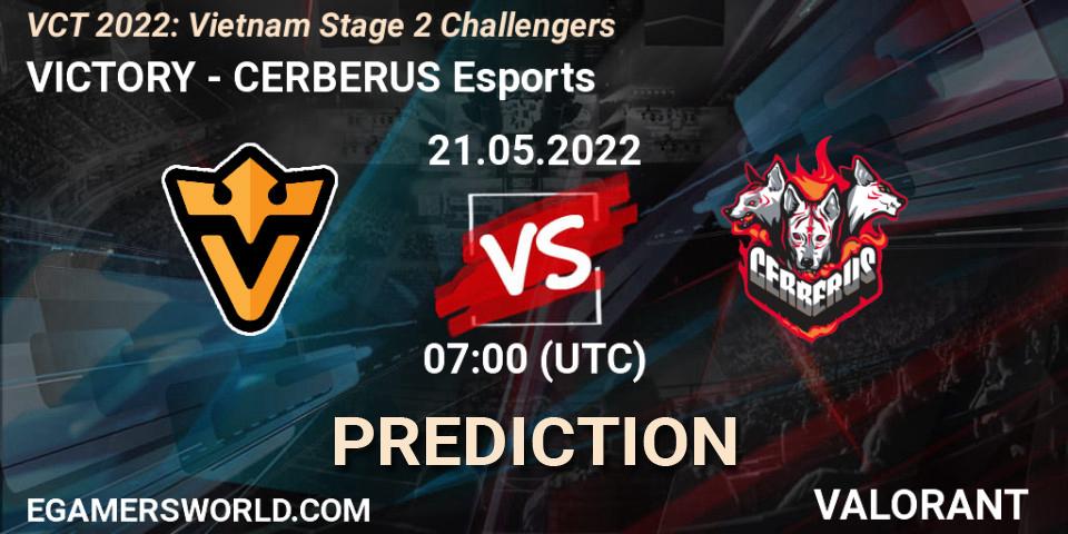 Pronósticos VICTORY - CERBERUS Esports. 21.05.2022 at 07:00. VCT 2022: Vietnam Stage 2 Challengers - VALORANT
