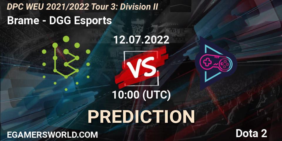 Pronósticos Brame - DGG Esports. 12.07.2022 at 09:55. DPC WEU 2021/2022 Tour 3: Division II - Dota 2