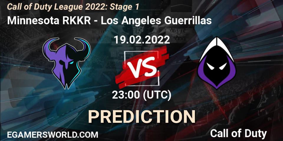Pronósticos Minnesota RØKKR - Los Angeles Guerrillas. 19.02.2022 at 23:00. Call of Duty League 2022: Stage 1 - Call of Duty