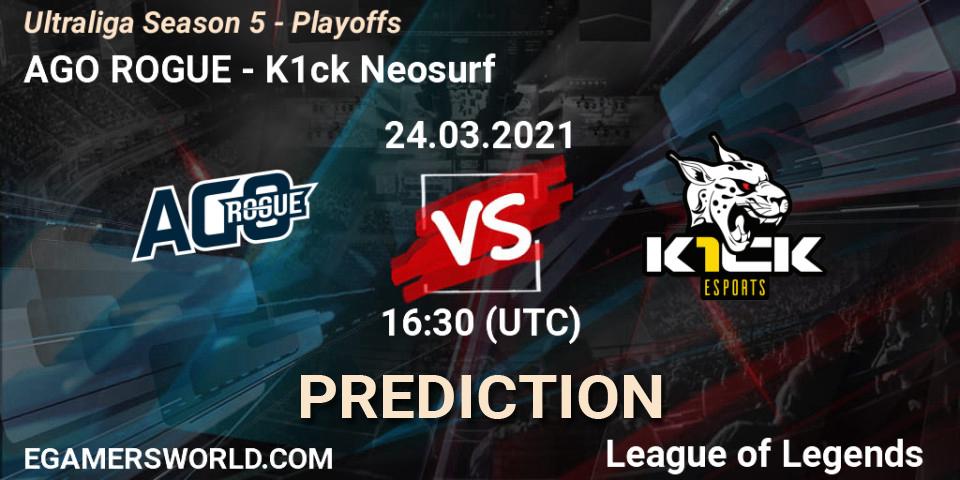 Pronósticos AGO ROGUE - K1ck Neosurf. 24.03.2021 at 16:30. Ultraliga Season 5 - Playoffs - LoL