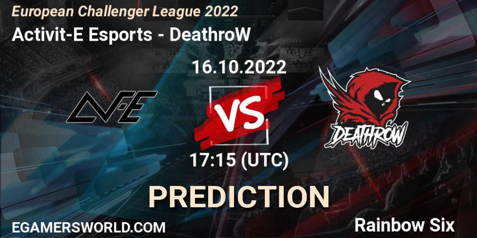 Pronósticos Activit-E Esports - DeathroW. 21.10.2022 at 17:15. European Challenger League 2022 - Rainbow Six